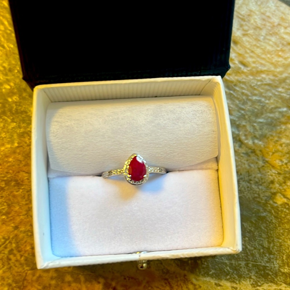 Pear Cut Natural Ruby & Diamond Ring